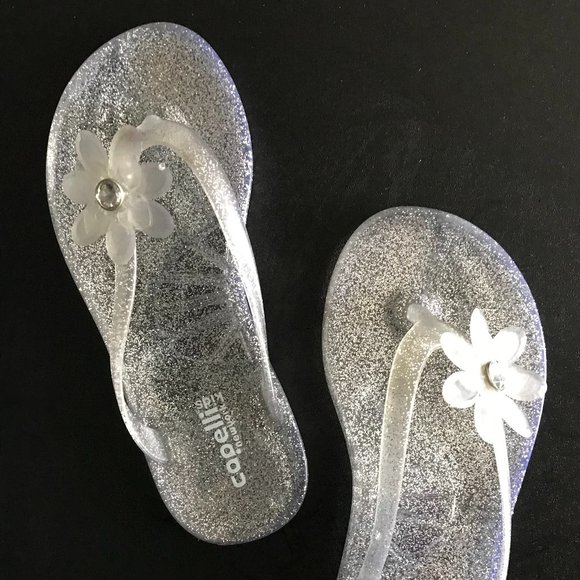 Capelli of New York Kids, Toddler (Age 4-6) Size 12 Clear Glitter Flip Flops - Picture 2 of 7